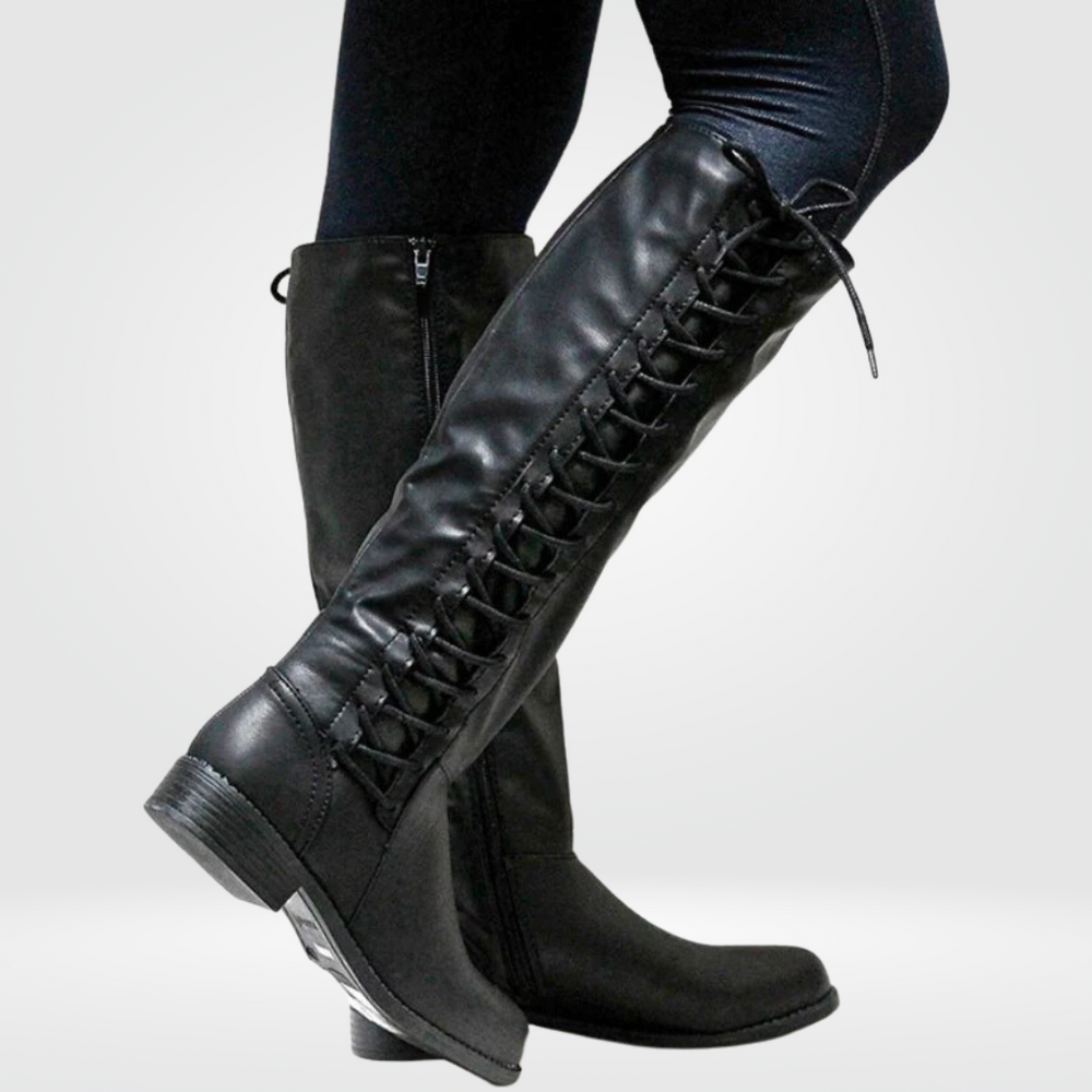 Rosalind lace-up knee-high boots with side zip detail