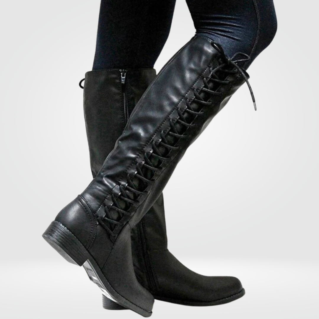 Rosalind lace-up knee-high boots with side zip detail