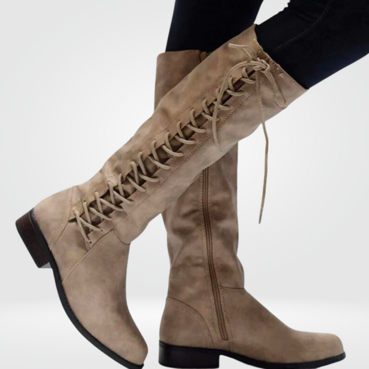Rosalind knee-high boots in neutral tone side profile