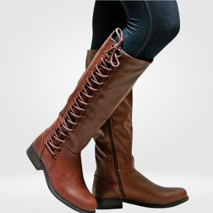Rosalind lace-up knee-high boots in brown tone