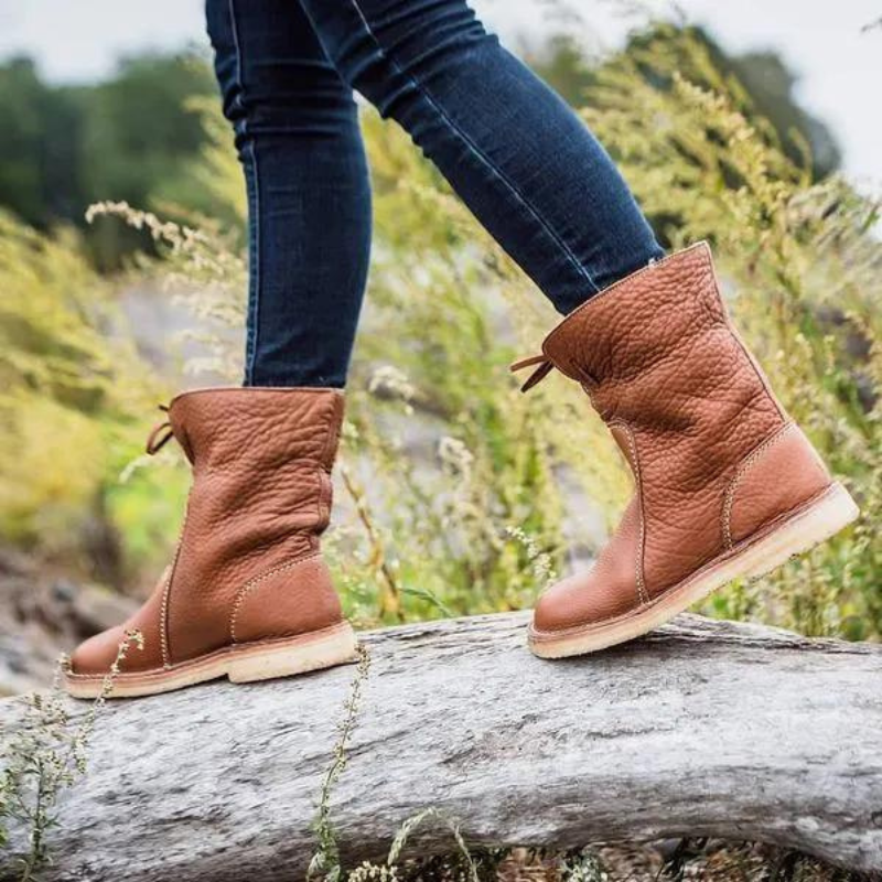 Odessa winter boots styled outdoors with knit socks