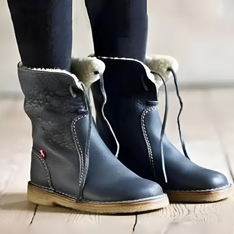 Odessa lace-up winter boots with sherpa trim collar, side view