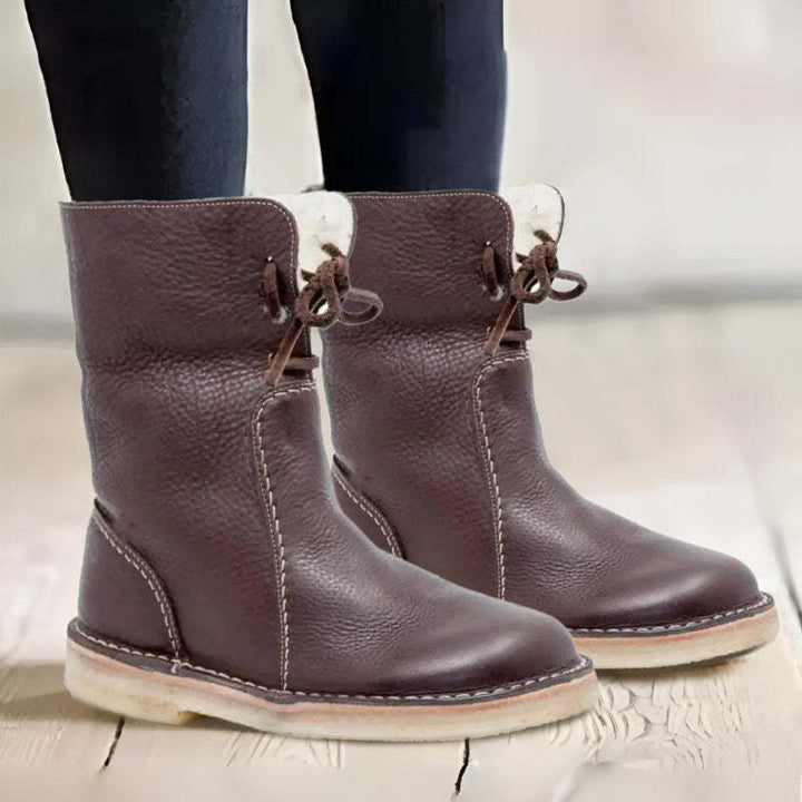Odessa winter boots styled outdoors with knit socks