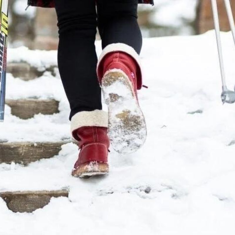 Odessa winter boots styled outdoors with knit socks