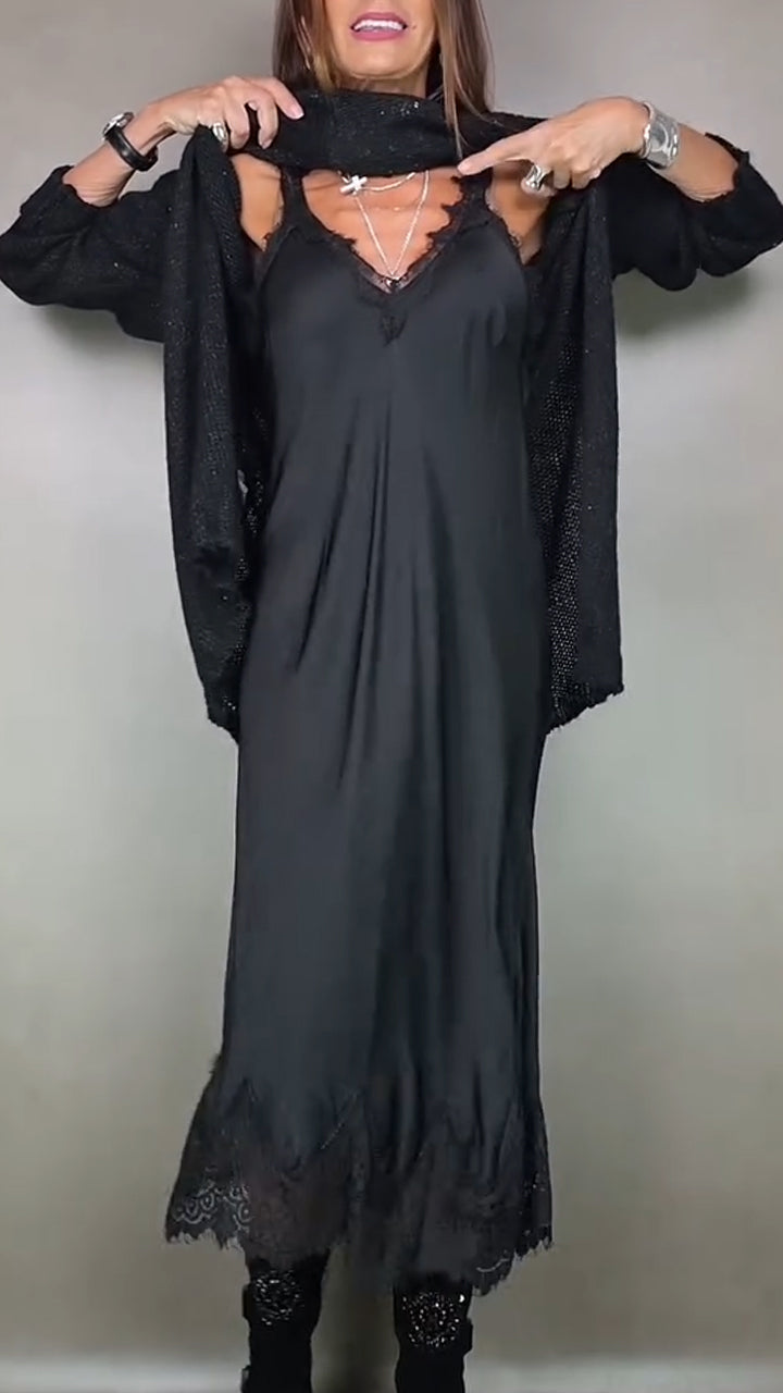 Marguerite midi slip dress underlayer with lace hem, front view
