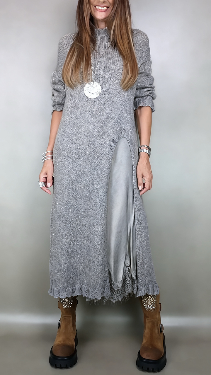 Marguerite midi slip dress underlayer with lace hem, front view