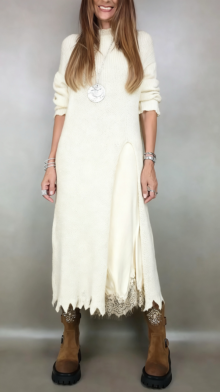 Marguerite midi slip dress underlayer with lace hem, front view