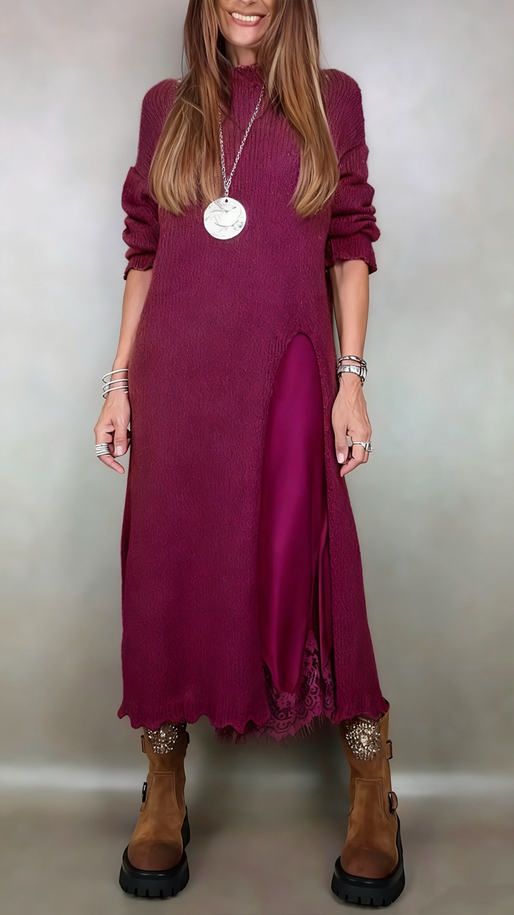 Marguerite midi slip dress underlayer with lace hem, front view