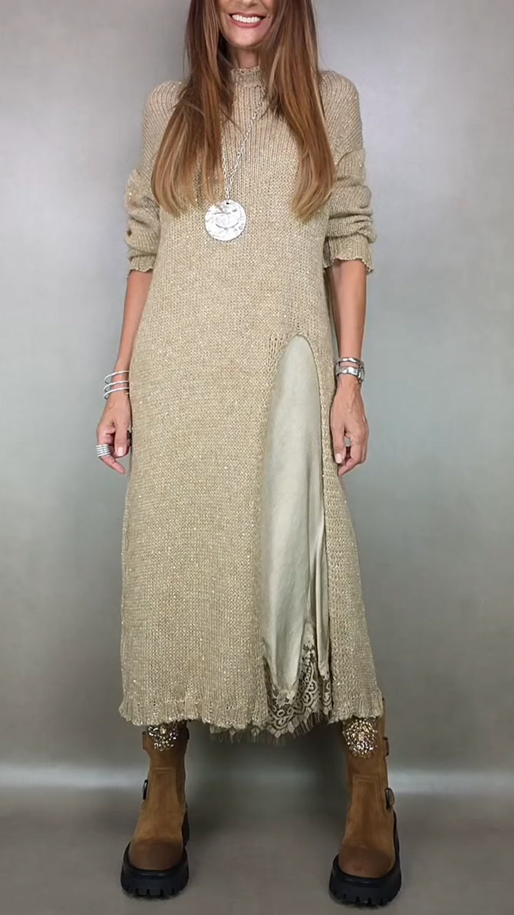 Marguerite midi slip dress underlayer with lace hem, front view