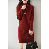 Women's Mock Neck Diamond Knit Sweater Dress | Verity