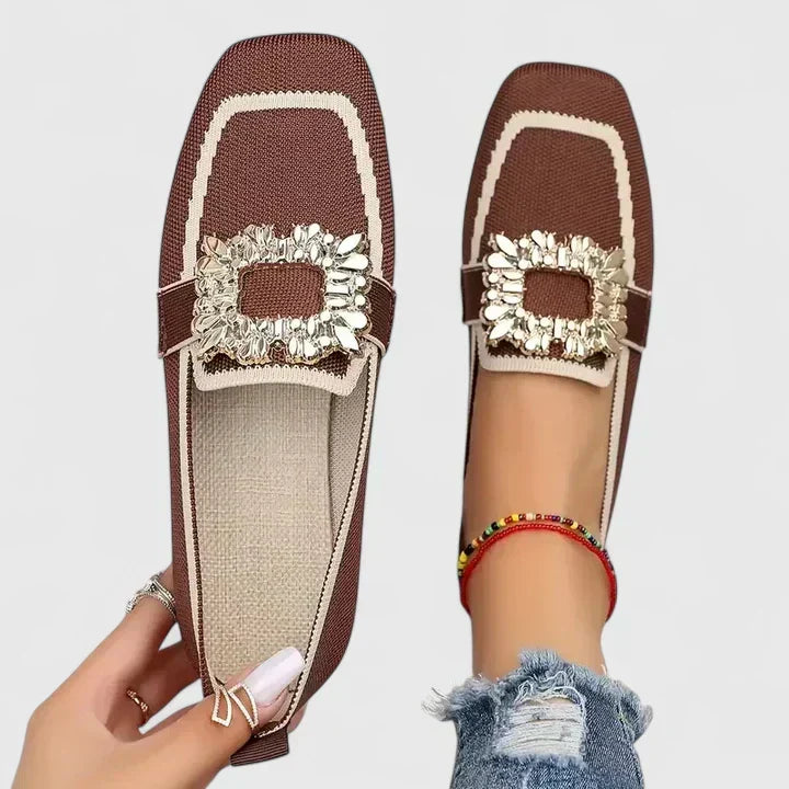 Rosaline orange embellished loafers, worn on foot with jeans