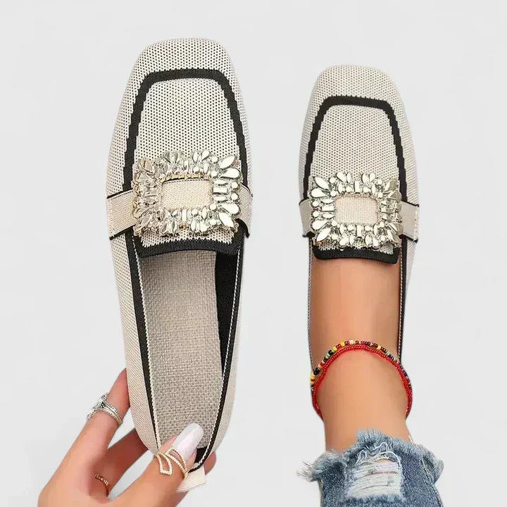 Rosaline orange embellished loafers, worn on foot with jeans