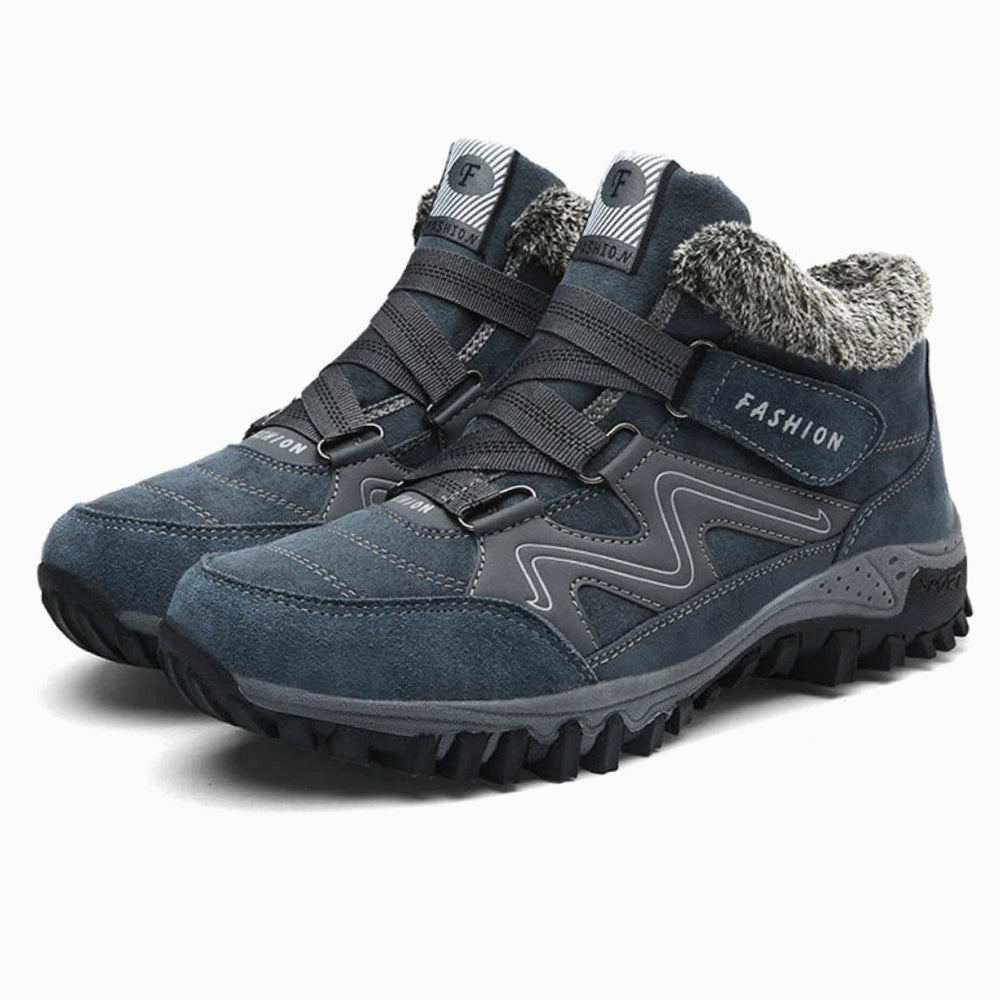 Ingrid blue orthopedic winter ankle boots with lace-up closure, side view