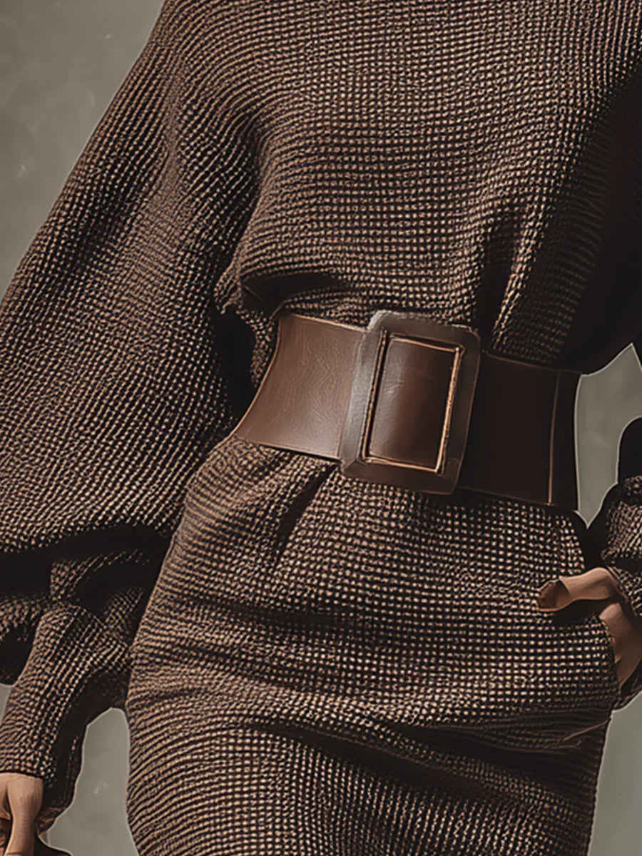 Fernanda sweater dress, detail view of structured belt buckle