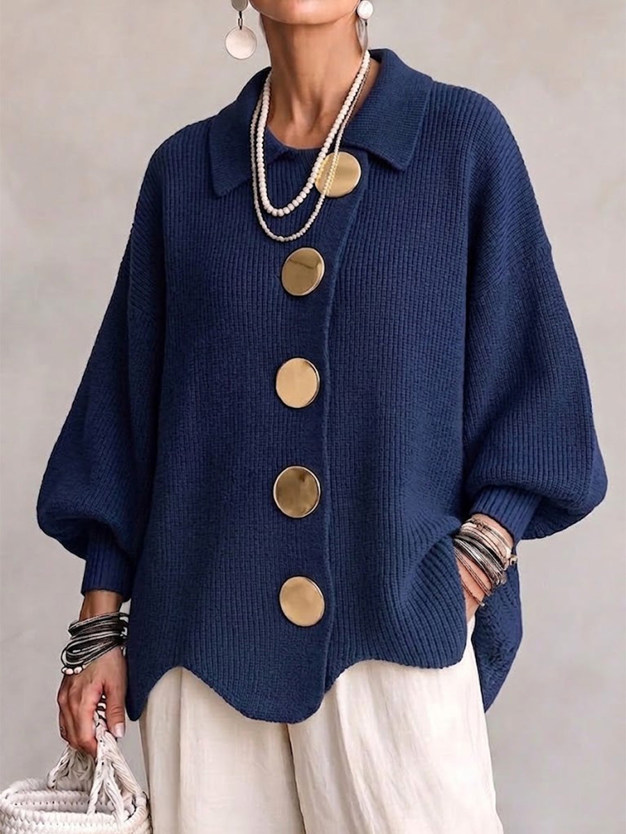 Wilhelmina oversized collared button cardigan in navy, front view