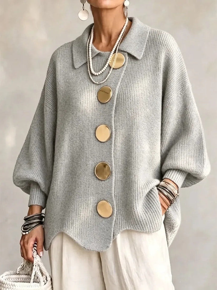 Wilhelmina oversized collared button cardigan in cream, front view
