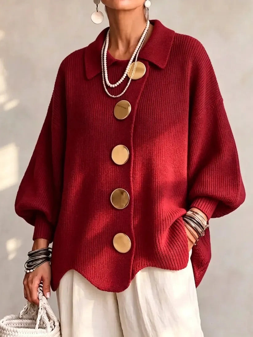 Wilhelmina oversized collared button cardigan in cream, front view
