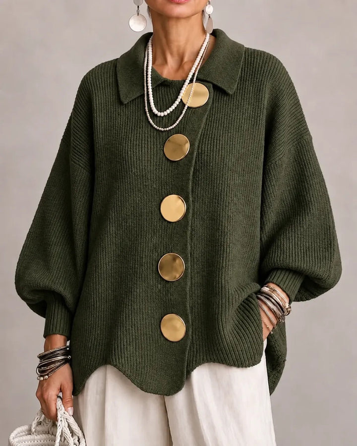 Wilhelmina oversized collared button cardigan in cream, front view