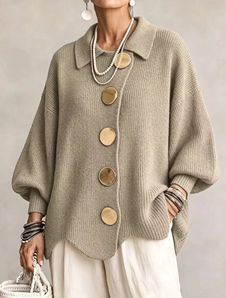 Wilhelmina oversized collared button cardigan in cream, front view