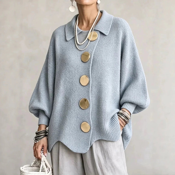 Wilhelmina oversized collared button cardigan in cream, front view