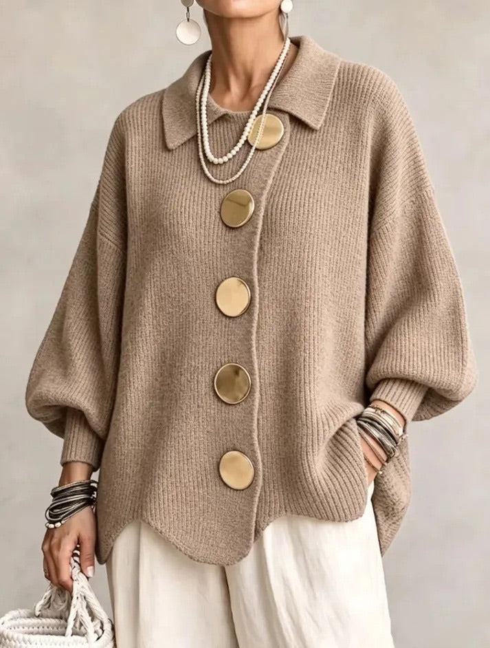 Wilhelmina oversized collared button cardigan in cream, front view