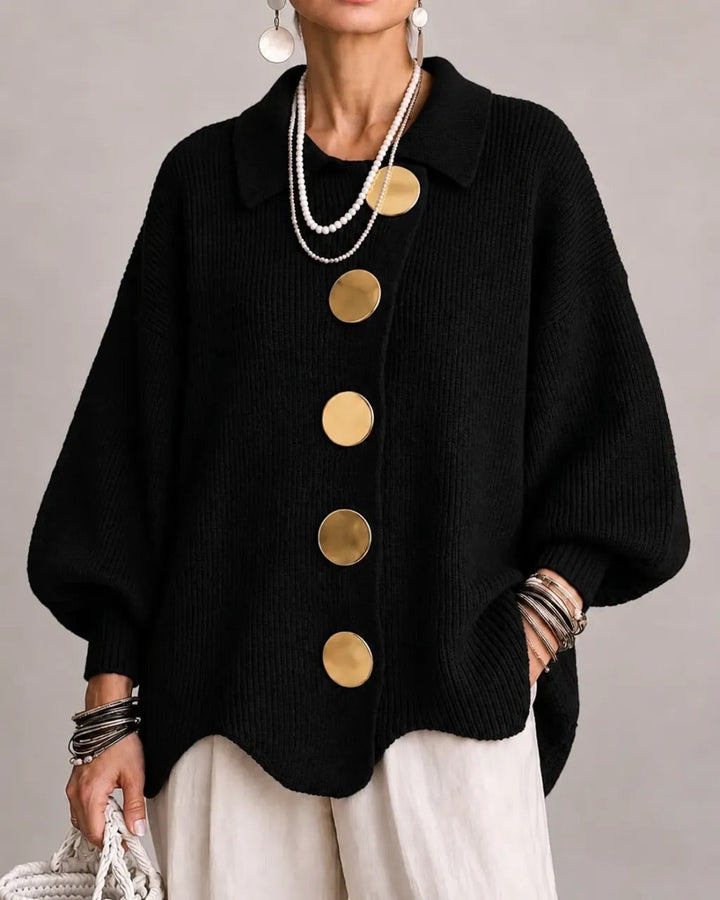 Wilhelmina oversized collared button cardigan in cream, front view