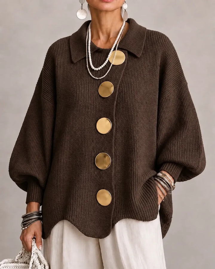 Wilhelmina oversized collared button cardigan in cream, front view