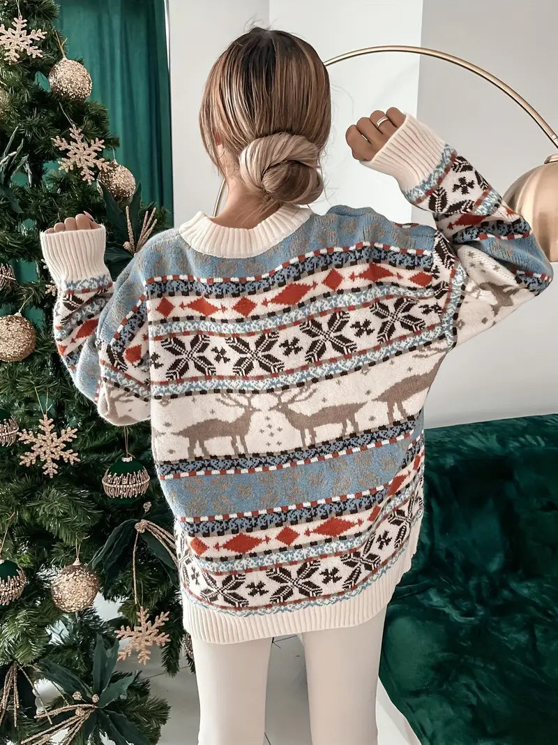 Fenella reindeer fair isle Christmas sweater, back view