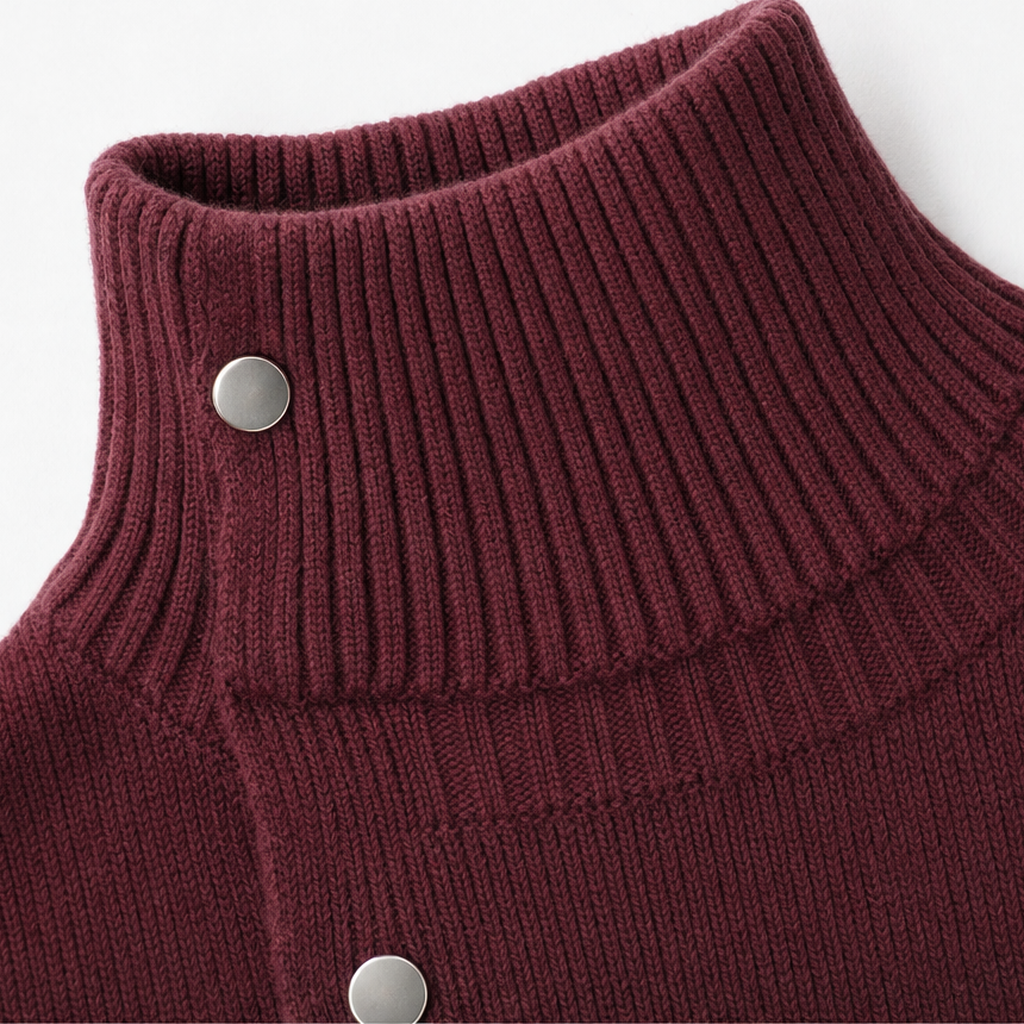 Marigold oversized turtleneck sweater dress, seated side view with ankle boots