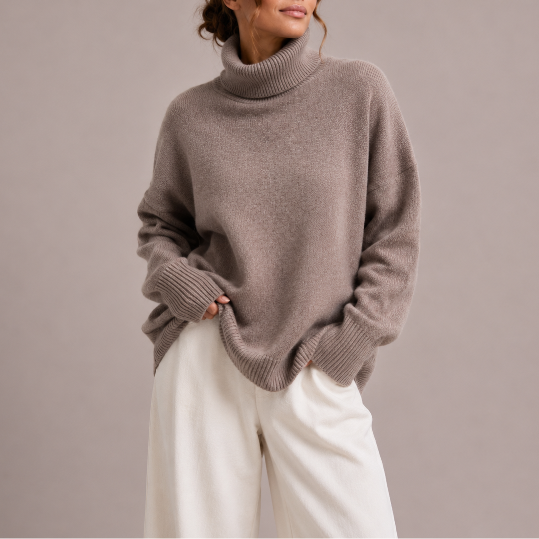 Teodora oversized turtleneck sweater in gray, front view