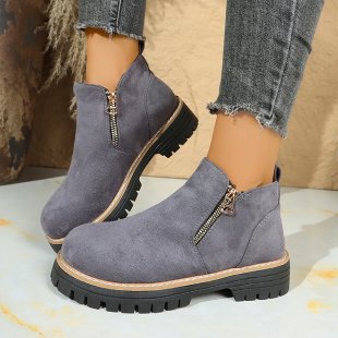 Pink platform ankle boots side zip detail, back and side view