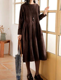 Women's Pleated Long Sleeve Midi Winter Dress | Odessa