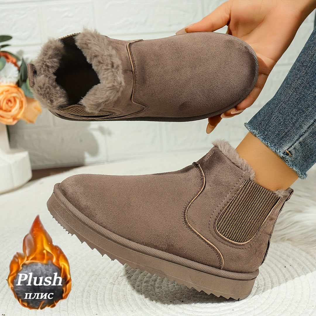 Odette brown plush platform ankle boots, close-up of fur lining and sole detail