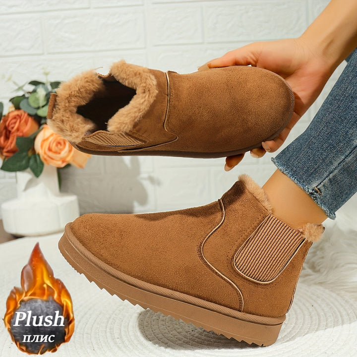 Odette brown plush platform ankle boots, close-up of fur lining and sole detail