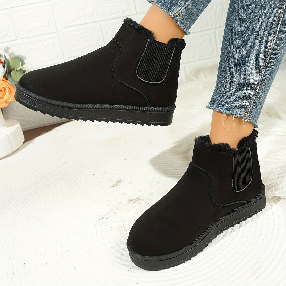 Odette brown plush platform ankle boots, close-up of fur lining and sole detail
