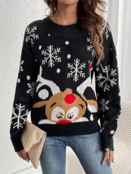 Hazel crew neck Christmas sweater styled with jeans