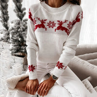 Women's Reindeer Print Crew Neck Sweater | Rosalie