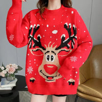 Women's Reindeer Print Oversized Christmas Sweater | Clementine