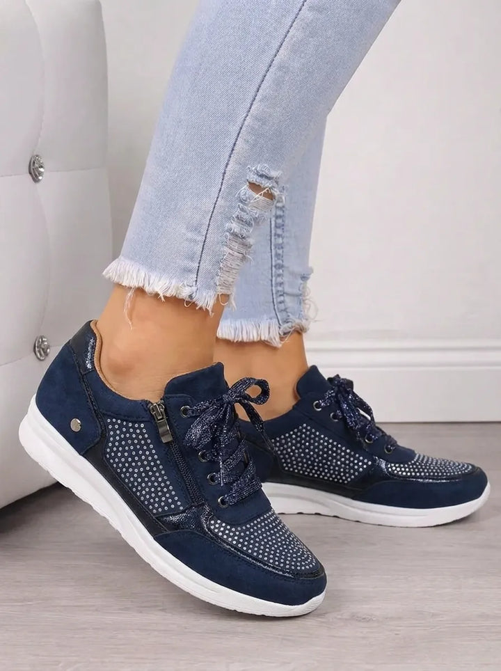 Veronique rhinestone lace-up sneakers, side view showing sole