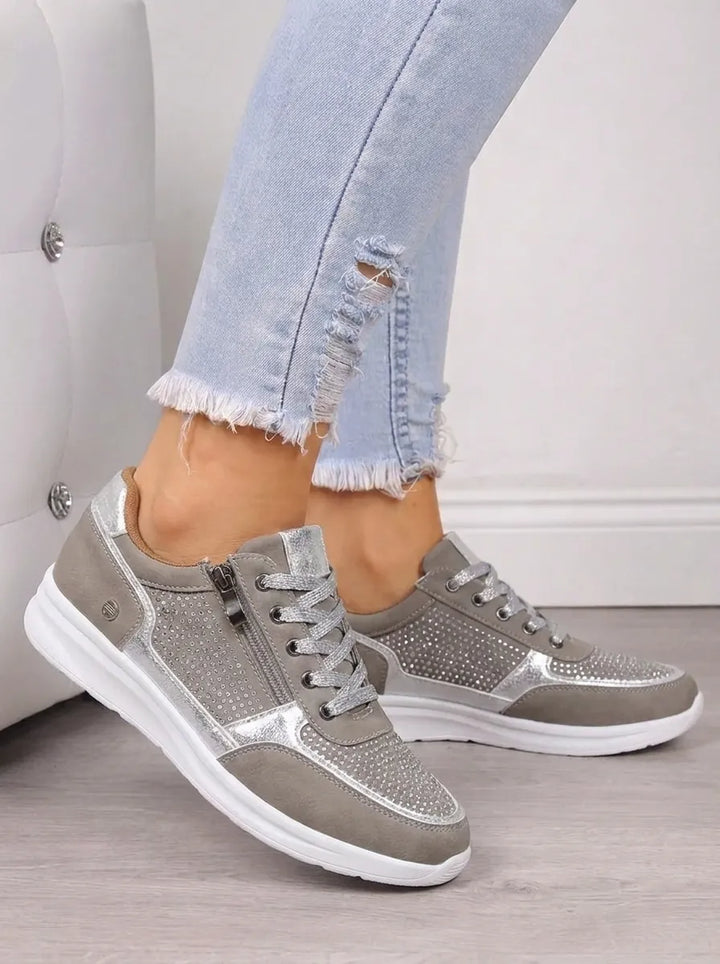 Veronique rhinestone lace-up sneakers, side view showing sole