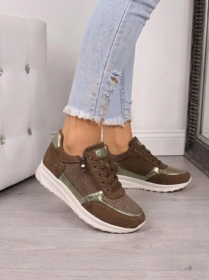 Veronique rhinestone lace-up sneakers, side view showing sole
