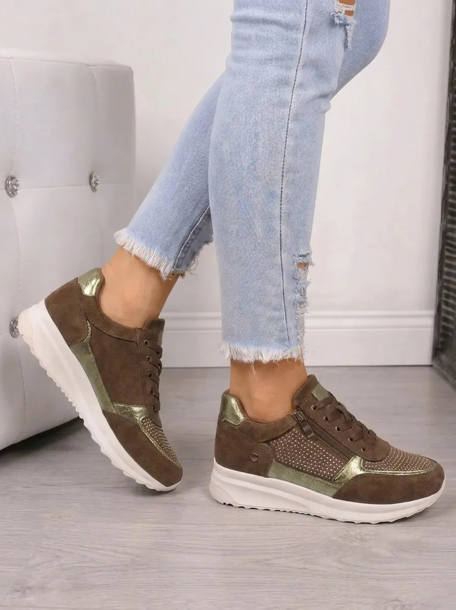 Veronique rhinestone lace-up sneakers, side view showing sole