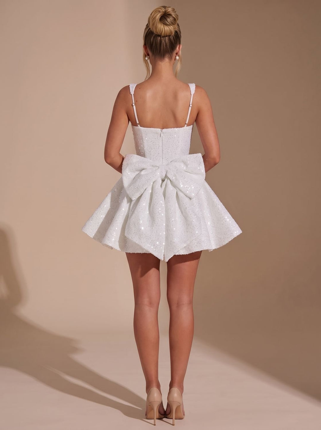 Harlowe sequin fit-and-flare dress, side profile view
