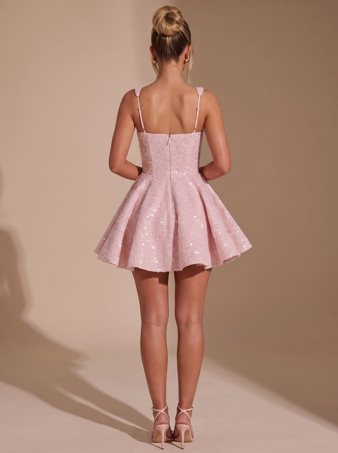 Harlowe sequin fit-and-flare dress, side profile view
