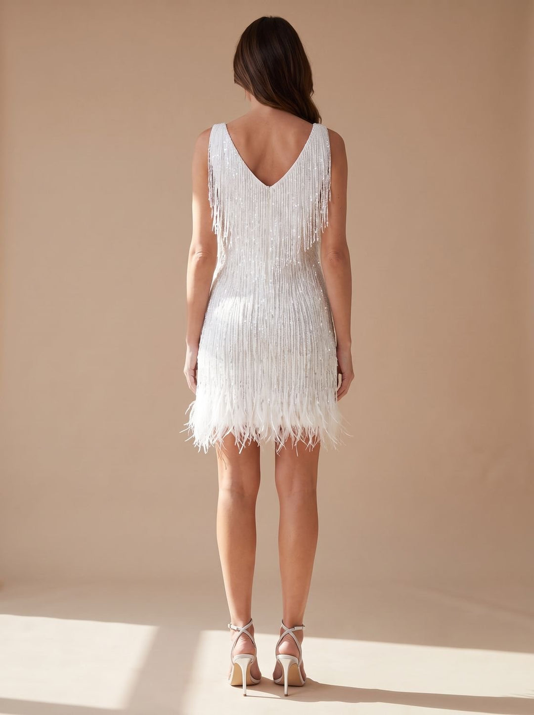 Rosalind sequin fringe mini dress in pink, side view close-up