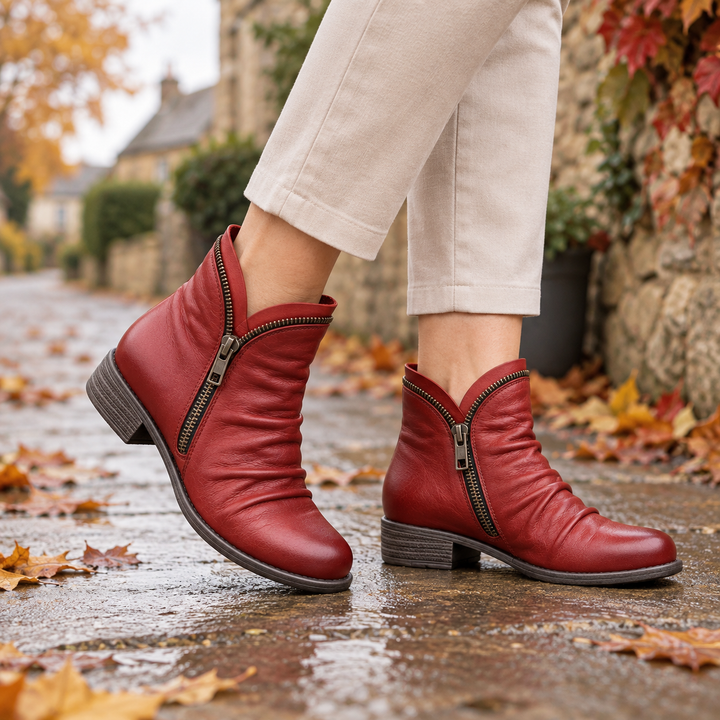 Vivienne purple slouch ankle boots, product side view