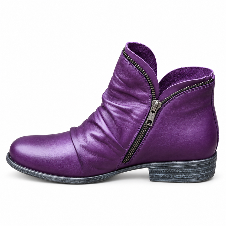 Vivienne purple slouch ankle boots, product side view