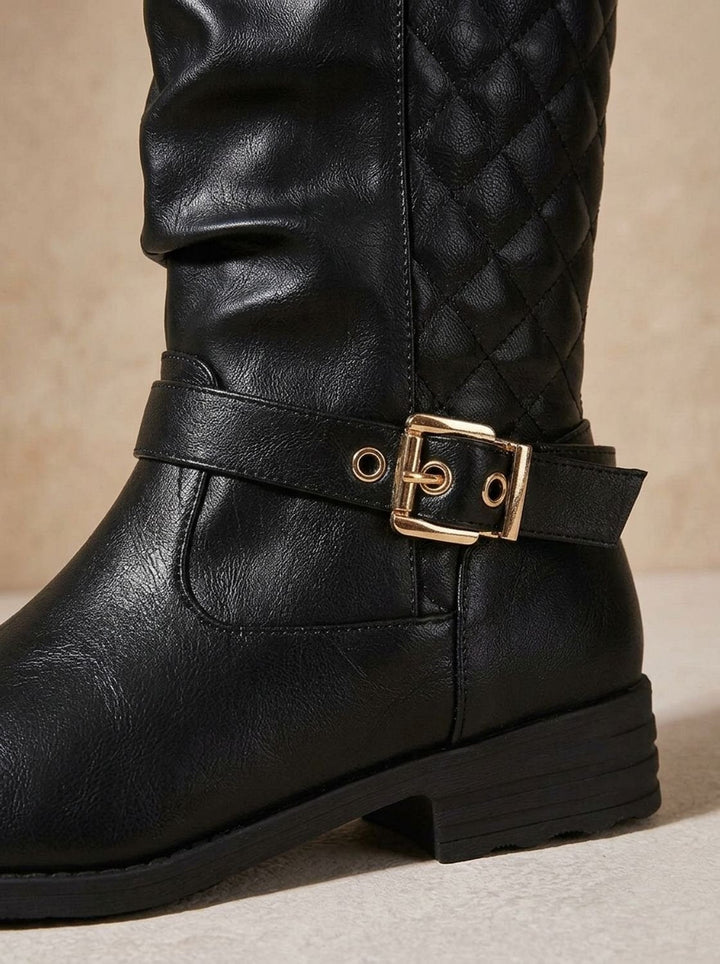 Esme slouch mid-calf boots, model standing in casual pose