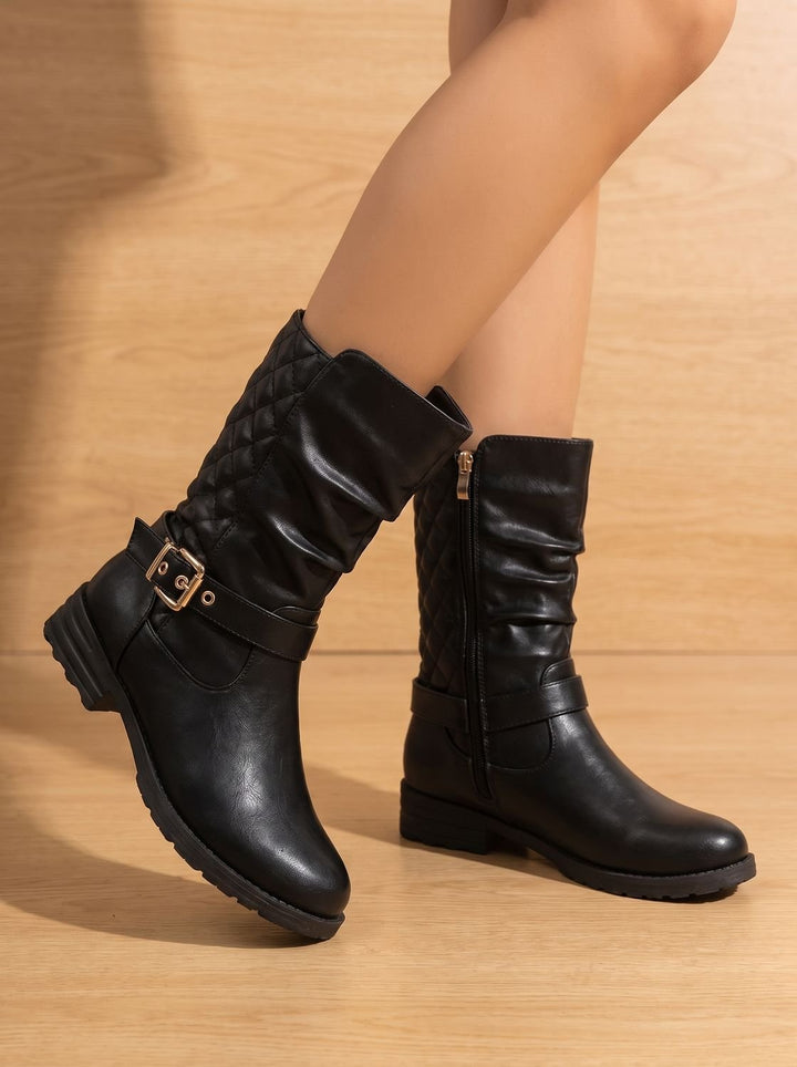 Esme slouch mid-calf boots, model standing in casual pose