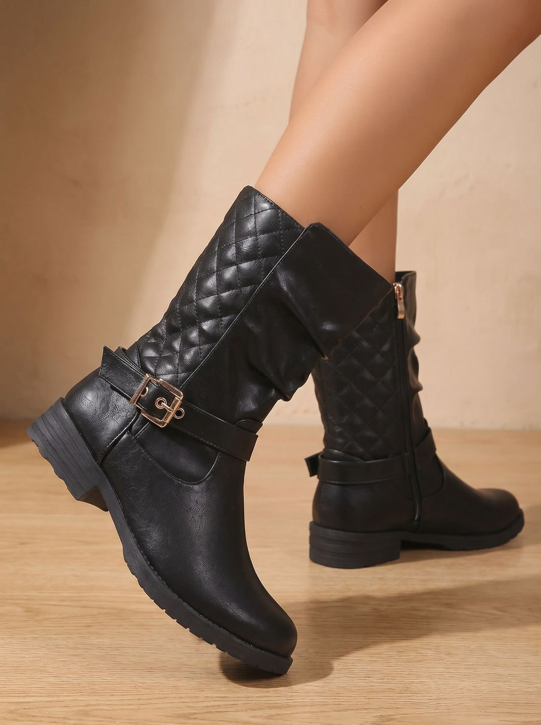 Esme slouch mid-calf boots, model standing in casual pose